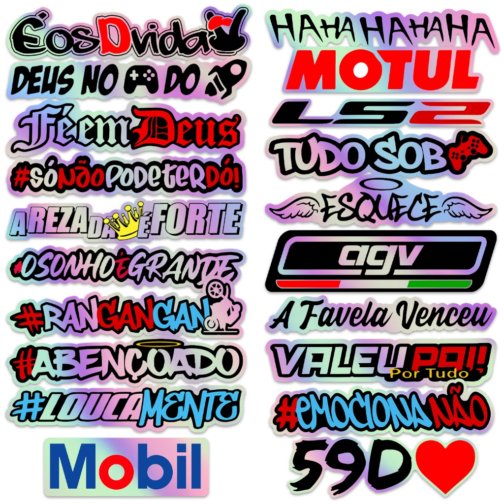 20 Adesivos Frases Holográfico Camaleão Bag Caderno Notebook Sticker
