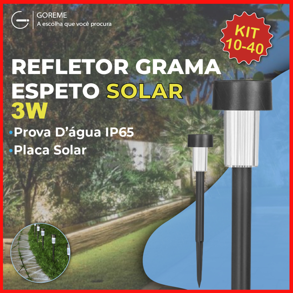 40 Luminária Espeto Jardim Solar 3W LED Lite Refletor Solar Luz de — Decoração