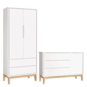 Cômoda Com Porta E Guarda Roupa Infantil 2 Portas New Classic Branco — Moda Infantil