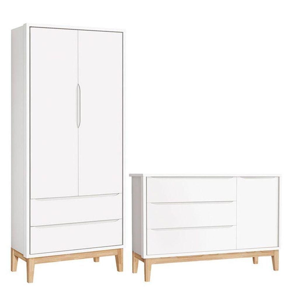 Cômoda Com Porta E Guarda Roupa Infantil 2 Portas New Classic Branco — Moda Infantil