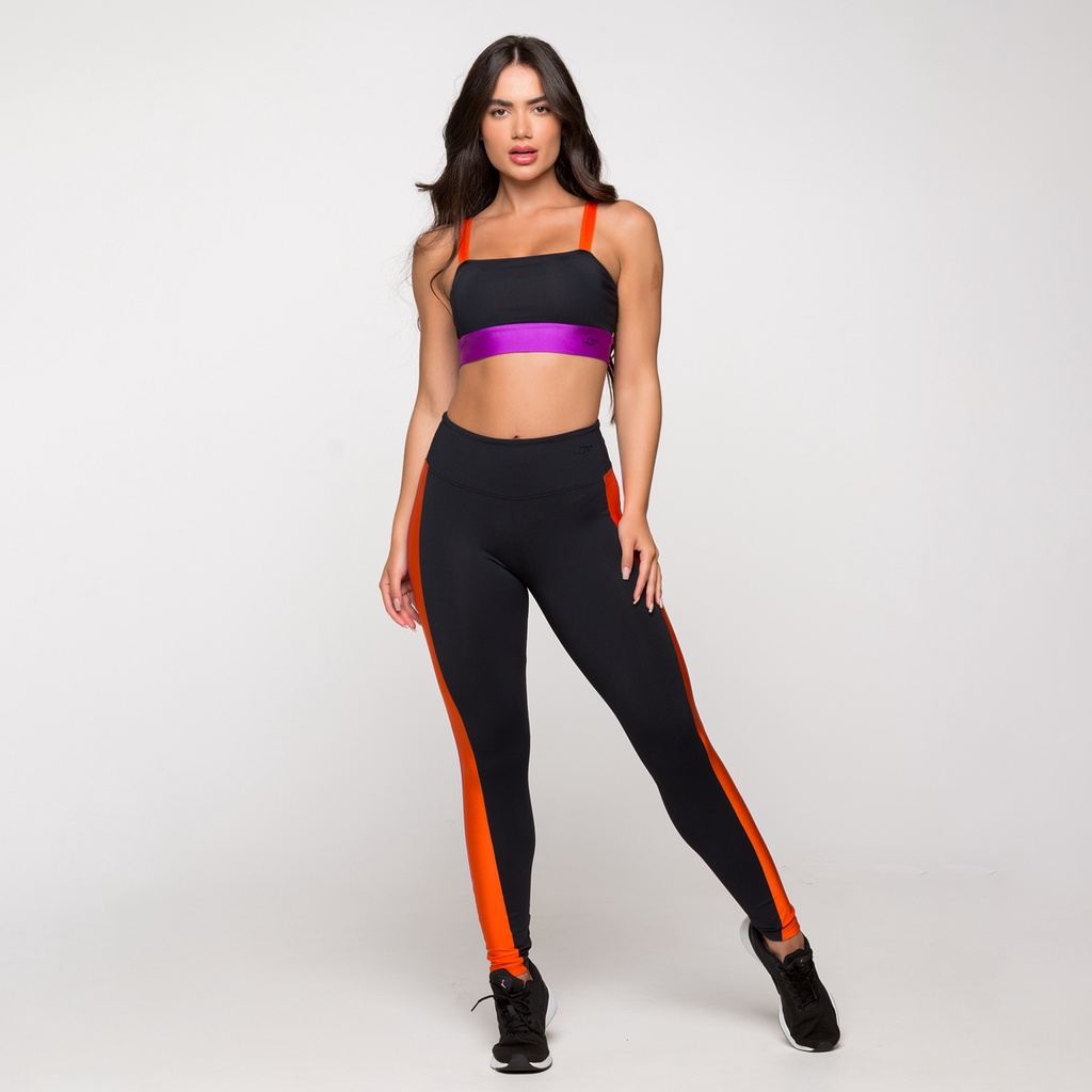 Conjunto Feminino Fitness Academia Poliamida Top E Calça Paris Preto