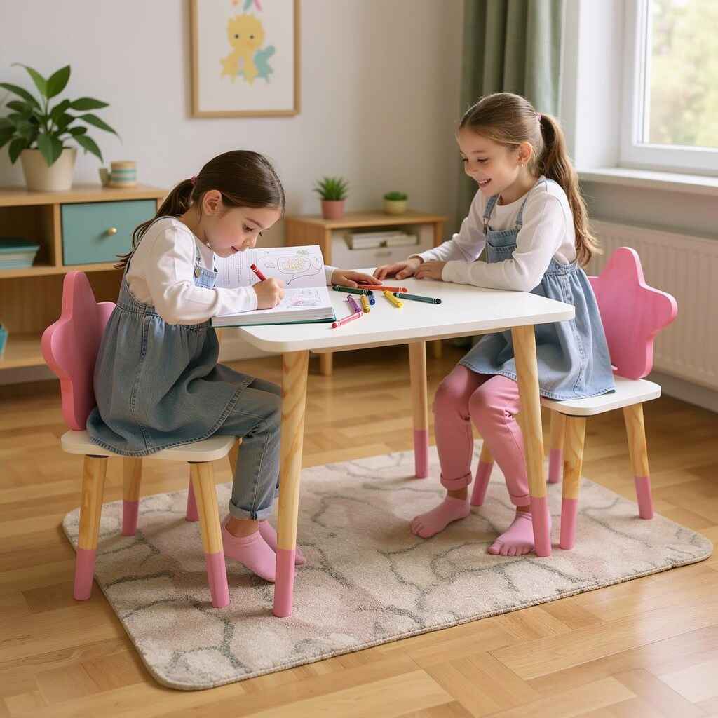 Conjunto Mesa Madeira 2 Cadeiras Estrela Infantil Mobiliário Quarto — Games e Brinquedos