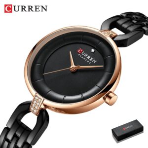 Curren Relógio De Quartzo Feminino À Prova D’água Com Strass E