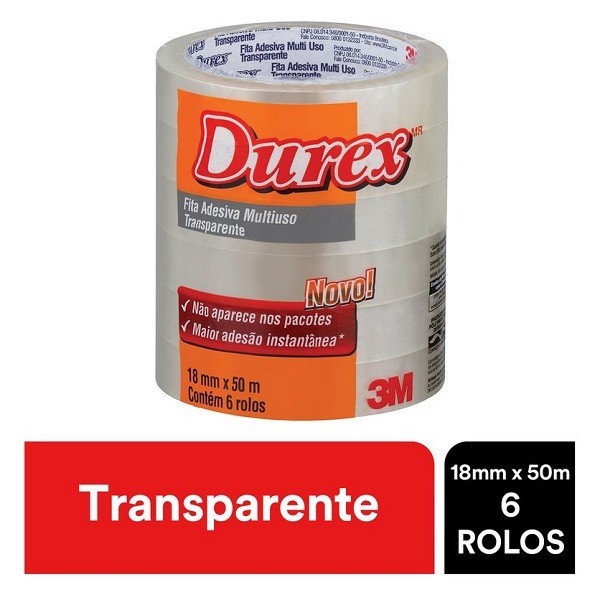 Durex Fita Adesiva 18MM X 50M 6 Rolos — Materiais de Construção