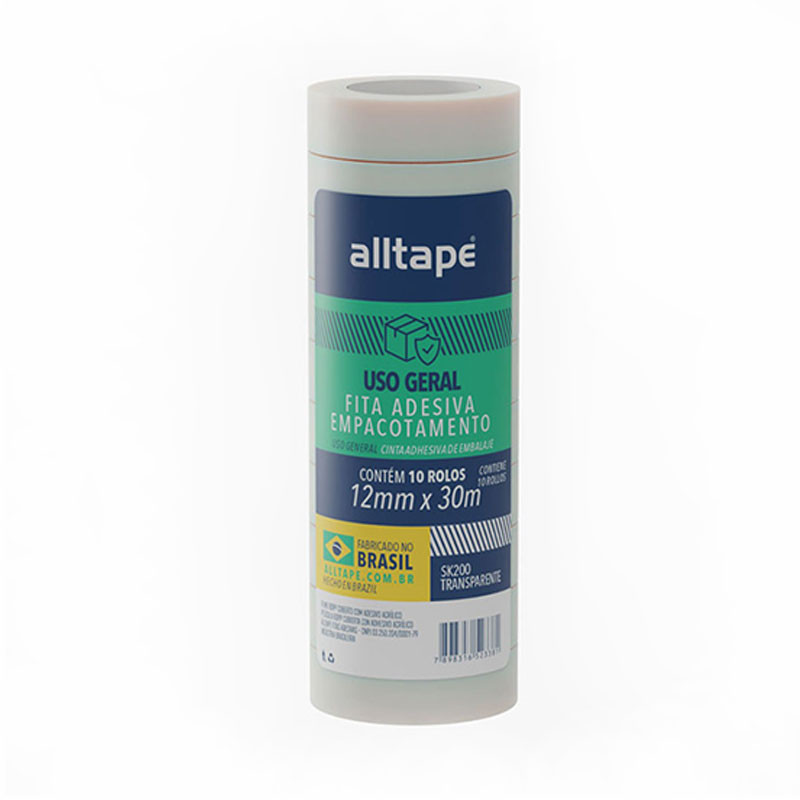 Fita adesiva transparente 12mmx30m com 10 rolos Alltape