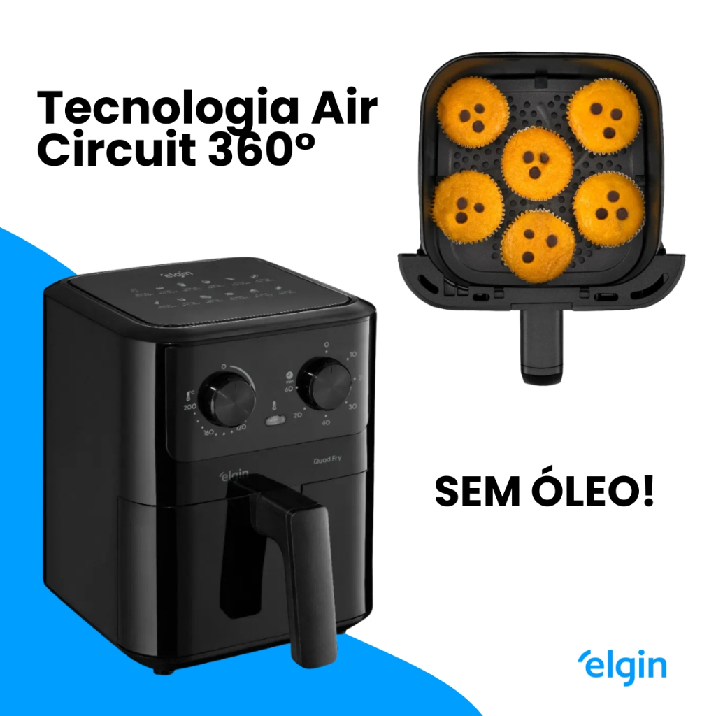 Fritadeira Air Fryer Elgin Quad Fry 4,2L 1400W Preta Sem Óleo — Cozinha e Utensílios