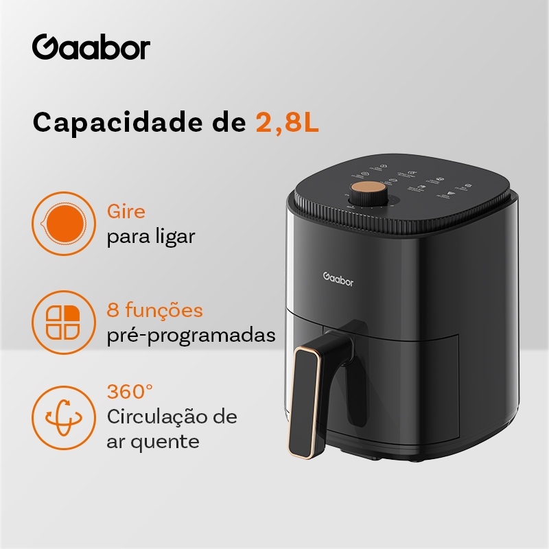 Gaabor Air Fryer 2,8L 800W 360° Ar Quente Timer 60 Min 200°C — Cozinha e Utensílios