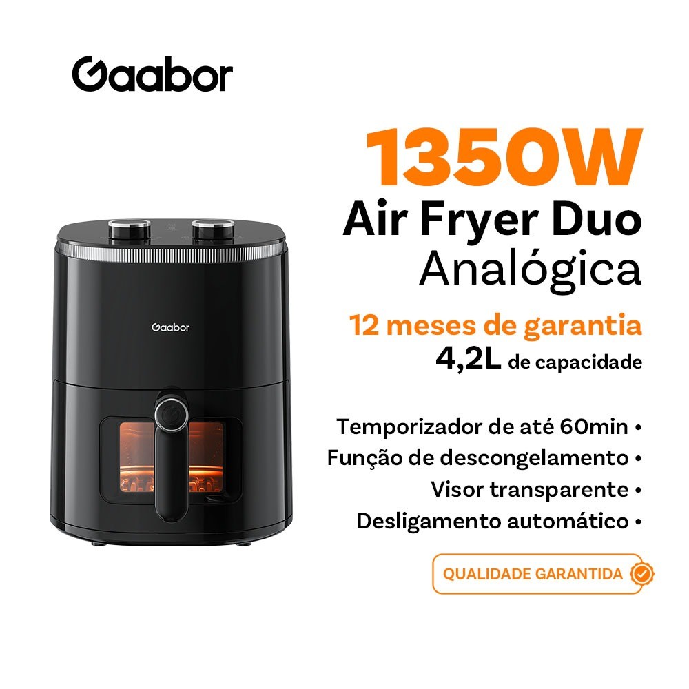 Gaabor Air Fryer Fritadeira Elétrica 4,2L 220V com Janela e Visor — Cozinha e Utensílios