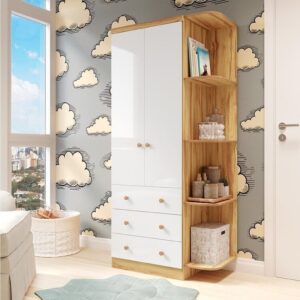 Guarda-Roupa Infantil 2 Portas 3 Gavetas e Prateleira Externa 100% — Móveis