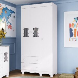 Guarda-roupa Infantil 92cm com Vidro 3 Portas e 2 Gavetas Ternura — Moda Infantil