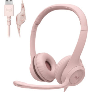 Headset com fio USB Logitech Rosa — Áudio e Fones