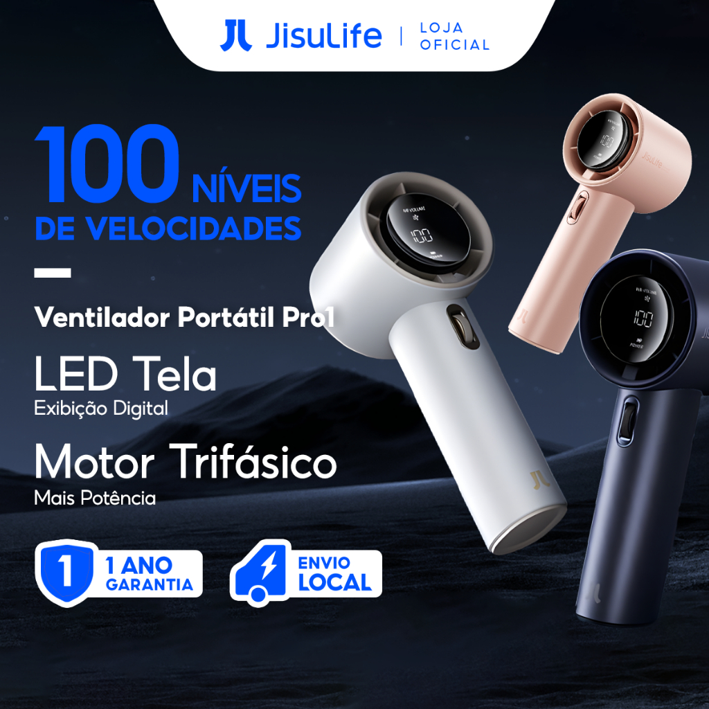 Jisulife Ventilador Turbo de Mão Portátil 3600mAh USB Recarregável