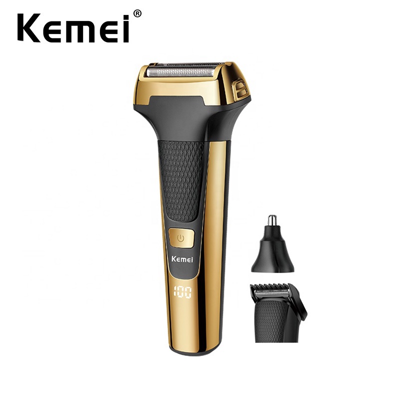 Kemei Multifuncional Homens Barbeador Elétrico De Lâmina De Ouro