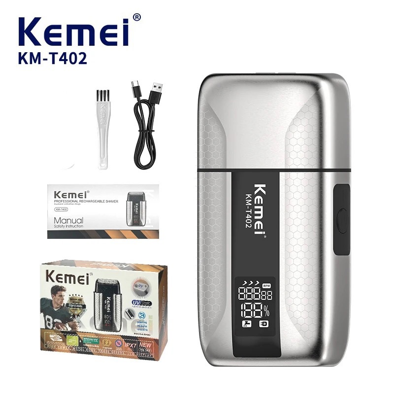 Kemei T402 Barbeadores De Folha Dupla De Metal Com Desinfecção UV