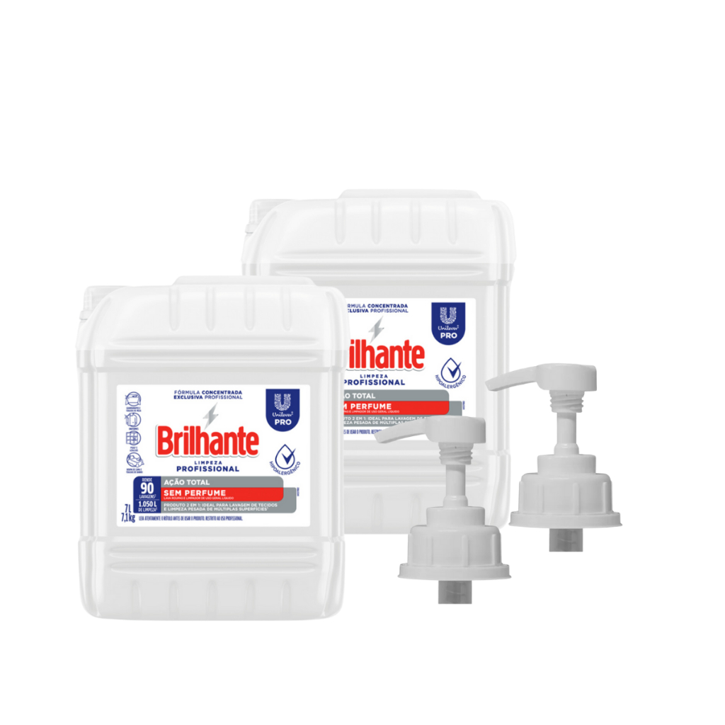 Kit 02 Lava Roupas Líquido Ação Total Sem Perfume 7L Brilhante 02
