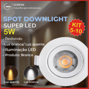 Kit 10 Luminária Spot Led Redondo Direcionável 5W Embutir Gesso Teto