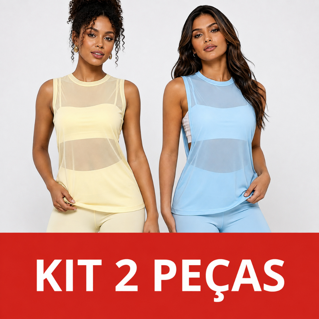 Kit 2 Blusas Regata Feminina Tule Moda Fitness Academia Colete Treino — Esporte e Lazer