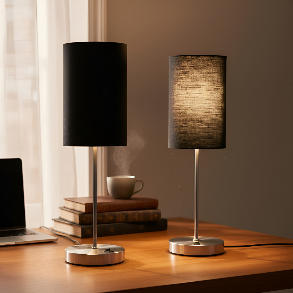 Kit 2 luminária de Mesa abajur Redondo cor Escovado Com Interruptor e — Decoração
