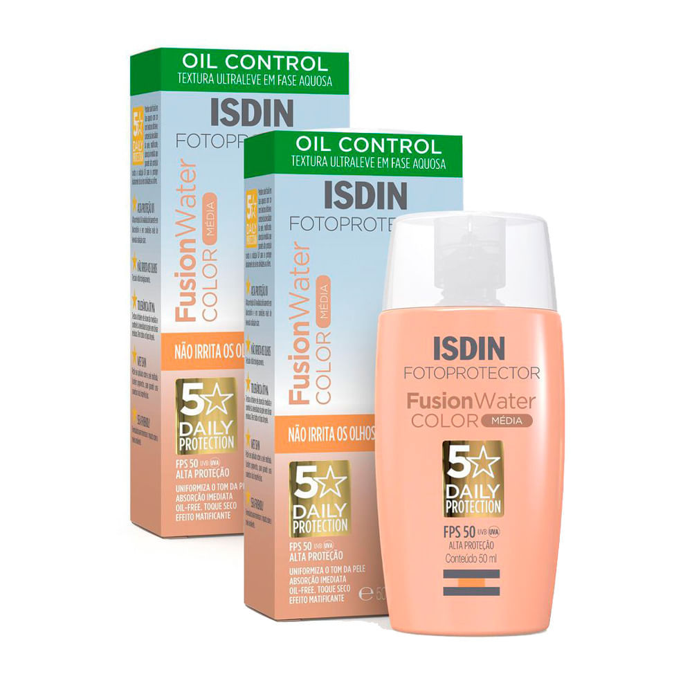 Kit 2 Protetor Solar Facial Isdin Fusion Water 5 Stars Color Fps 50 — Skincare