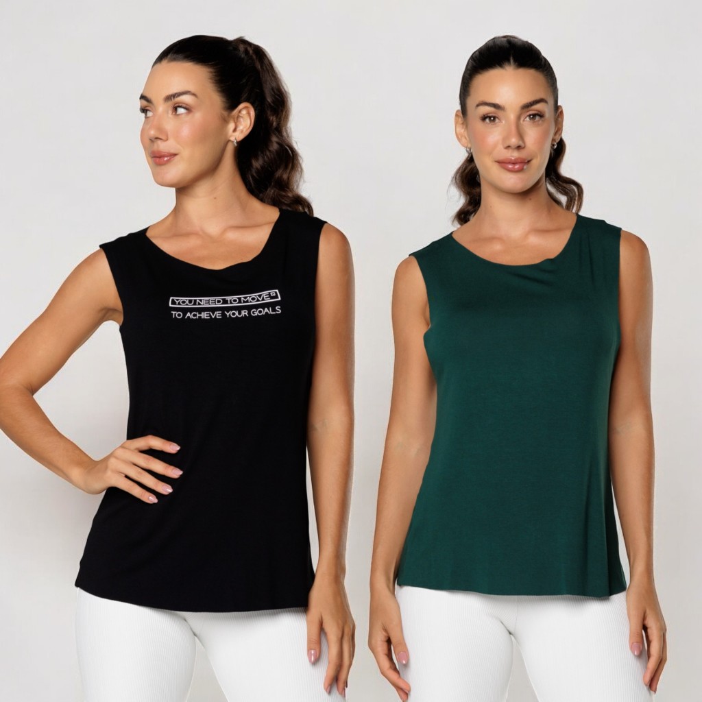 Kit 2 Regatas Fitness Feminina Academia Viscolycra Soltinha Lisa e — Esporte e Lazer