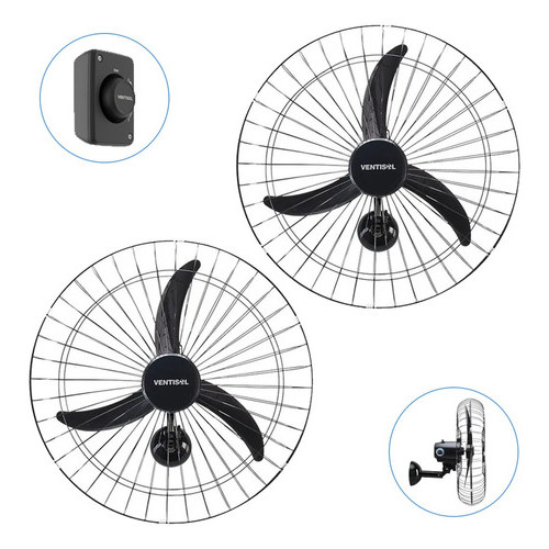 Kit 2 Ventiladores Parede 60cm Com 3 Pás Potente P Igreja Academia — Esporte e Lazer