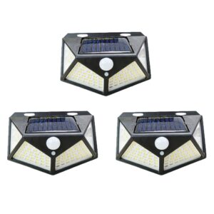 Kit 3 Luminária Solar Parede 100 Leds Sensor Presença Com 3 Funções