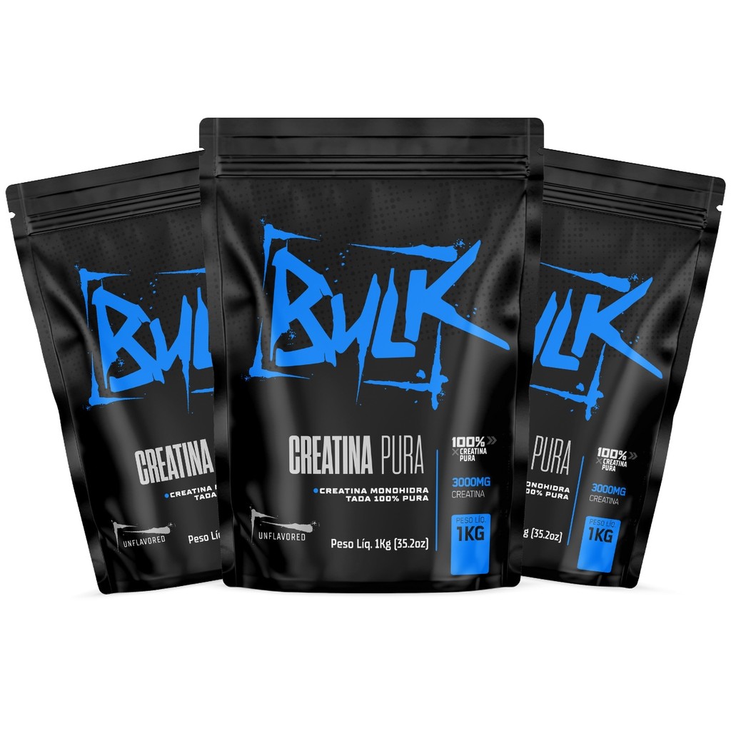 Kit 3x Creatina Monohidratada 100% Pura 1Kg Bulk Nutrition — Suplementos