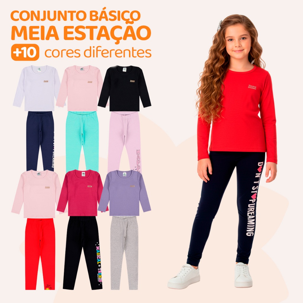 Kit 4 ou 10 Peças Conjunto Blusa Manga longa e Legging Infantil — Moda Infantil