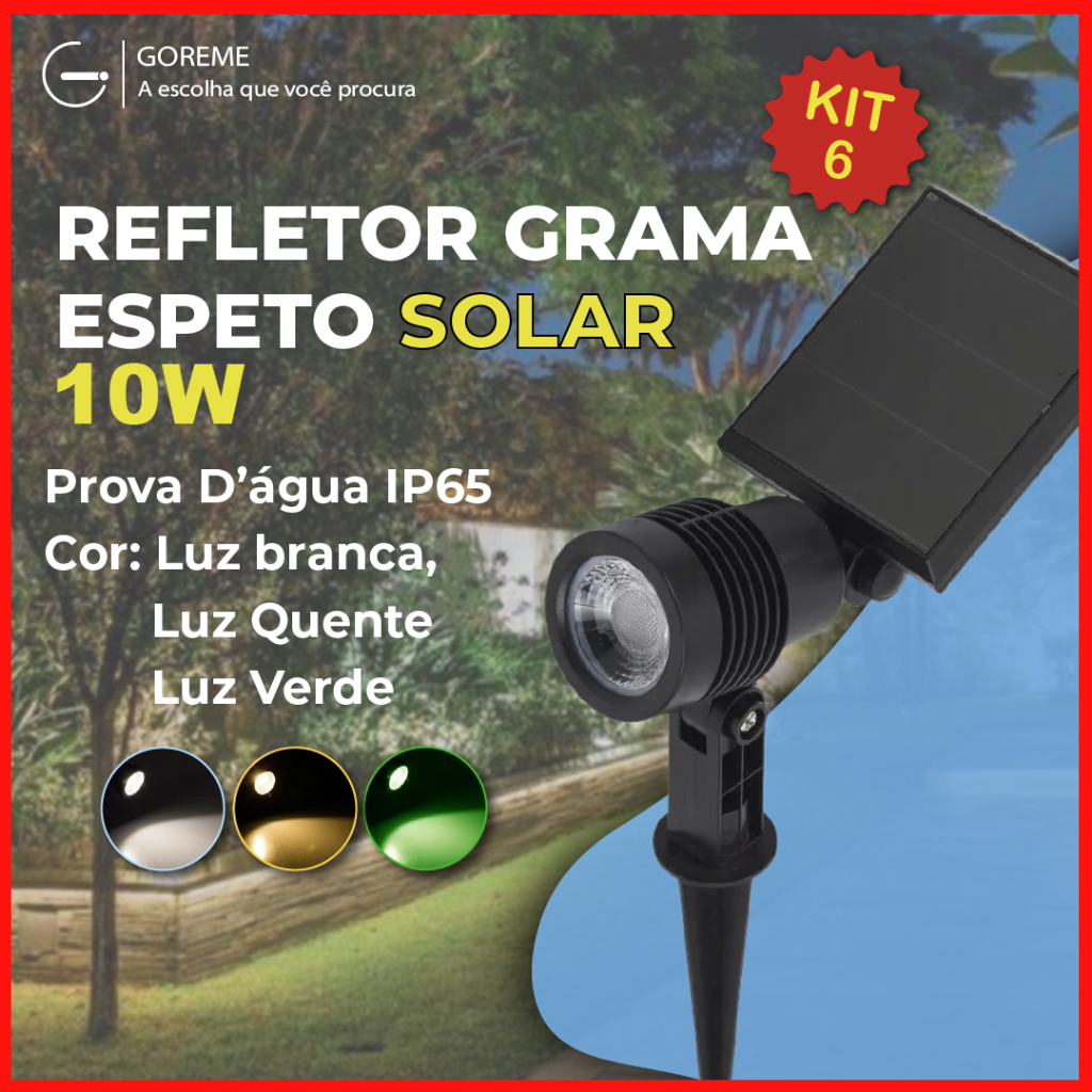Kit 6 Luminária Espeto Jardim Solar LED 10W Refletor Solar Luz de — Decoração