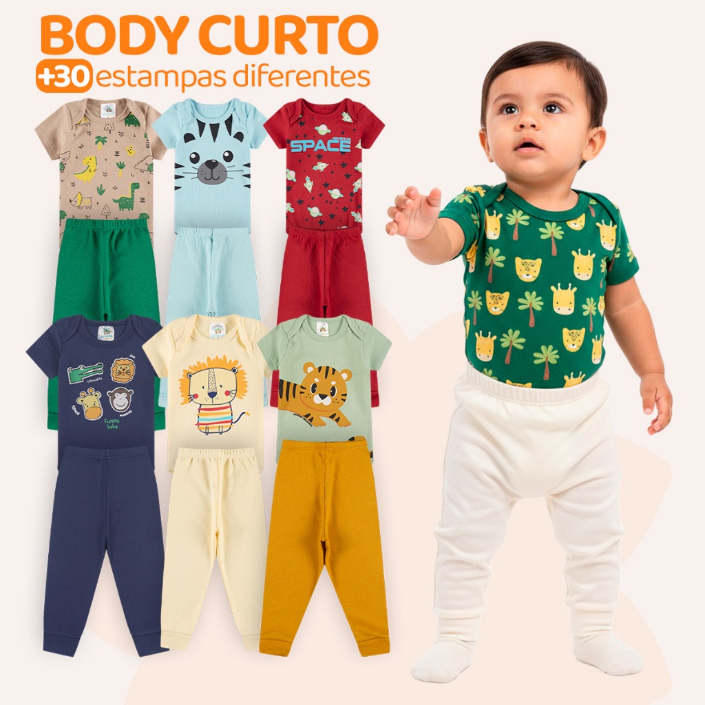 Kit 6 Peças de Roupas para Bebê Menino Kit 3 Body Roupa Infantil Bebê — Moda Infantil
