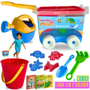 Kit Baldinho Praia Com Carrinho 9 Peças Brinquedo Infantil