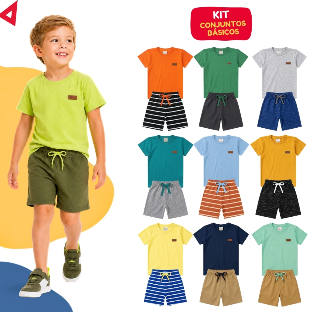 Kit Básico 8 Peças Roupa Infantil Menino Verão Conjunto Liso