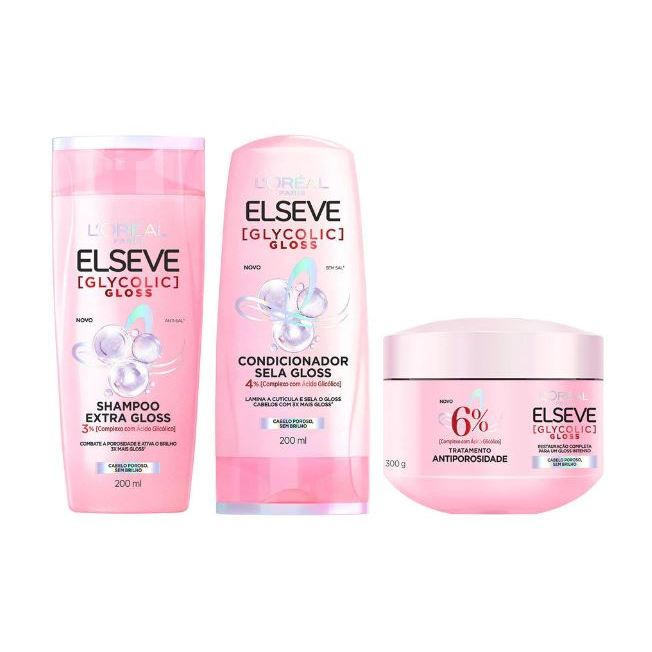 Kit Glycolic Gloss Elseve L'Oréal Paris Shampoo 200ml Condicionador — Cabelos