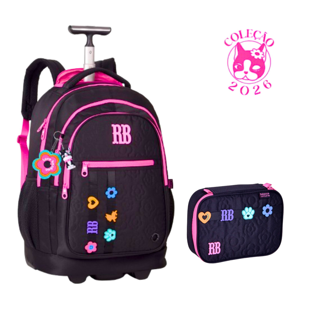 Kit Mochila de Rodinhas Com Estojo Rebecca Bonbon Flower Power Clio — Bolsas e Mochilas