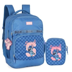 Kit Mochila Estojo Stitch Azul Luxcel Oficial Disney