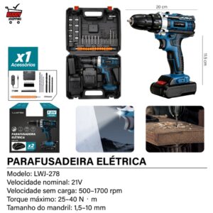 Kit Parafusadeira Furadeira 21V com Maleta e Acessórios 2 Baterias em oferta — Shopee, 65% de desconto Kit Parafusadeira Furadeira 21V com Maleta e Acessórios 2 Baterias em oferta — Shopee, 65% de desconto