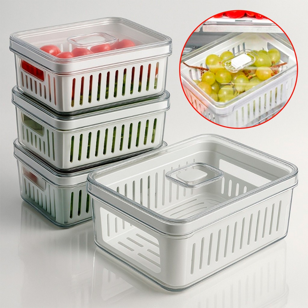 Kit Pote Organizador de Geladeira Cesto Escorredor Tampa Porta Ovos — Organização