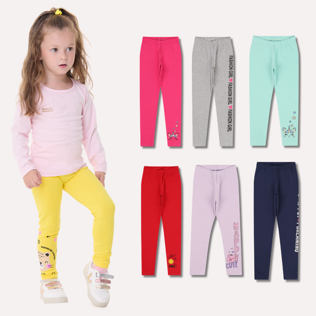 Kit Sortido de 3 Calças Leggings de Cotton para Meninas Tamanho 2 ao — Moda Infantil