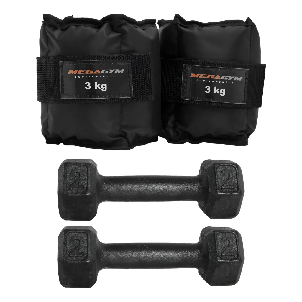 Kit Treino Fisioterapia Academia 2 Caneleiras 3kg 2 Halteres Pintado — Fitness e Musculação
