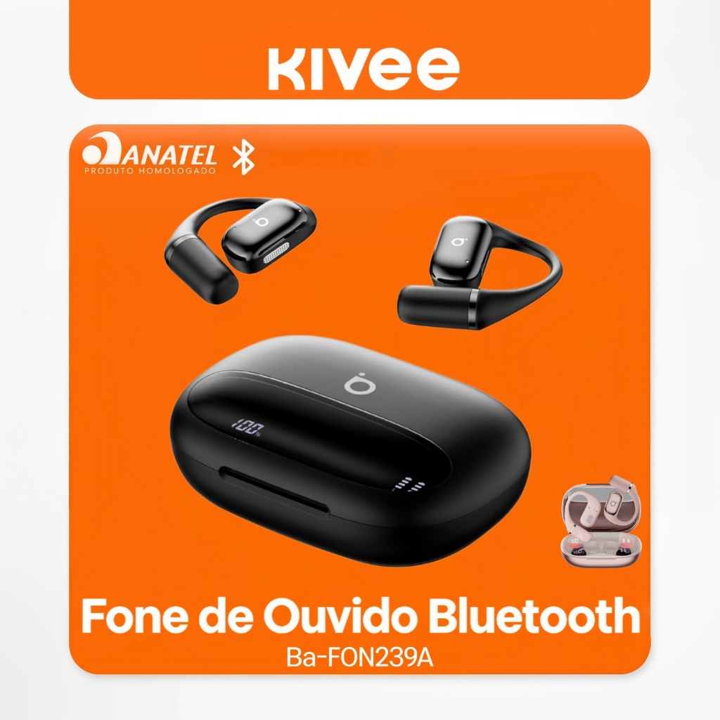 Kivee X Basike Fone de Ouvido Bluetooth Aberto com Display 68H — Áudio e Fones