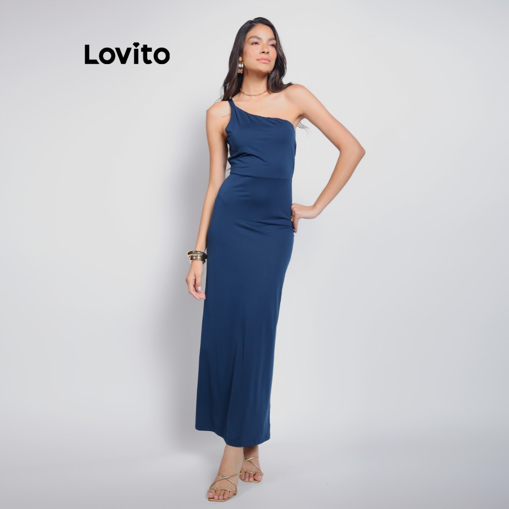 Lovito Vestido Feminino Longo Um Ombro Só DRB1331BRL1361 — Moda Feminina