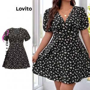 Lovito Vestido Feminino Plus Size Estampa Floral DRB9BR437 — Moda Feminina