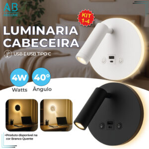 Luminária Arandela Cabeceira Led 8W Recarregável Branco ou Preto Luz