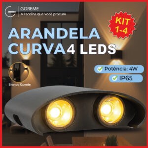 Luminária Arandela Led Meia Lua Curva 4W Parede Luz Quente 4 Leds