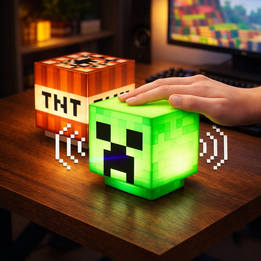 Luminária Creeper Tnt Minecraft LED Noturna Toque com Som