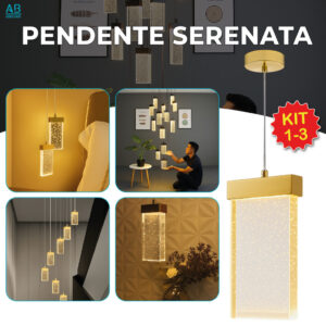 Luminária Lustre Pendente de Cristal Led Retangular Dourado de Luxo 3