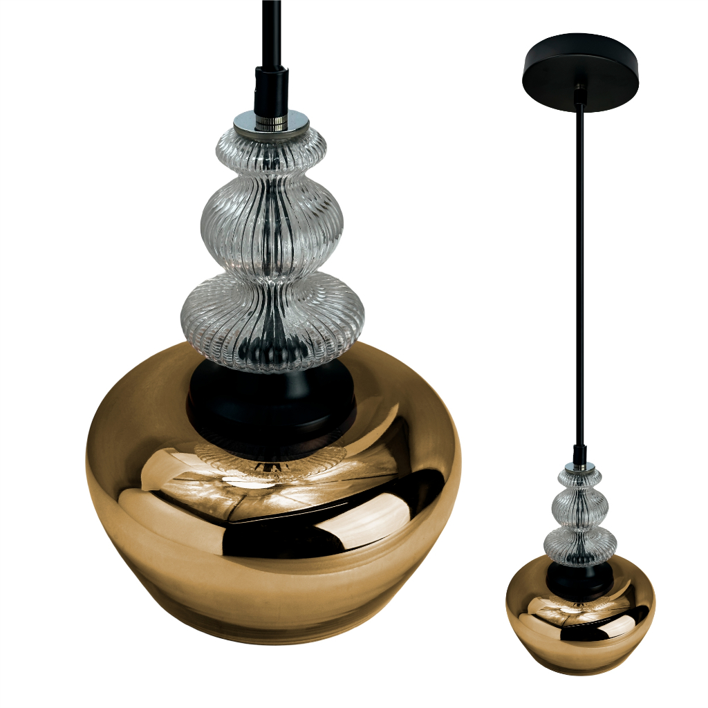 Luminária Pendente Clear Gold de Vidro Inowar Tamanho de 1,40cm Sala — Decoração