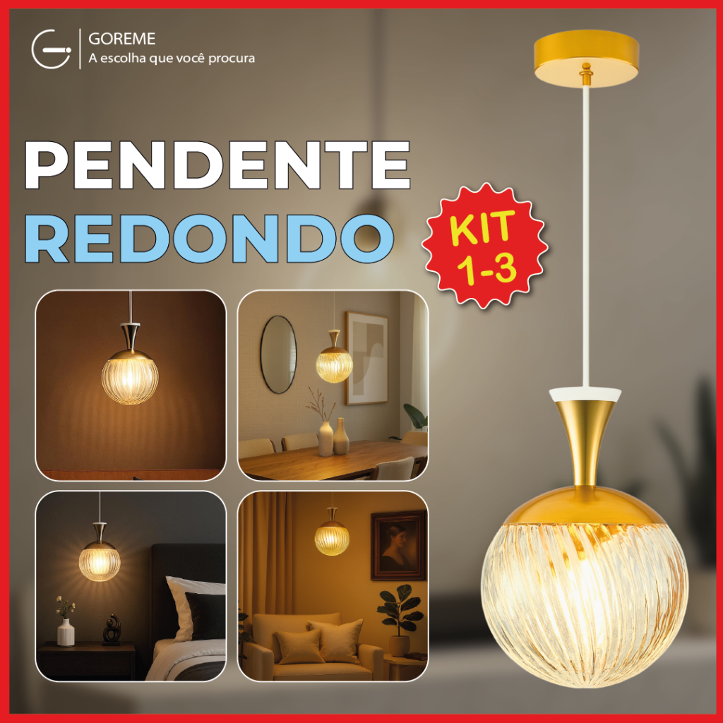 Luminária Pendente Lustre Redondo de Luxo Cristal Dourada Moderna Com — Decoração
