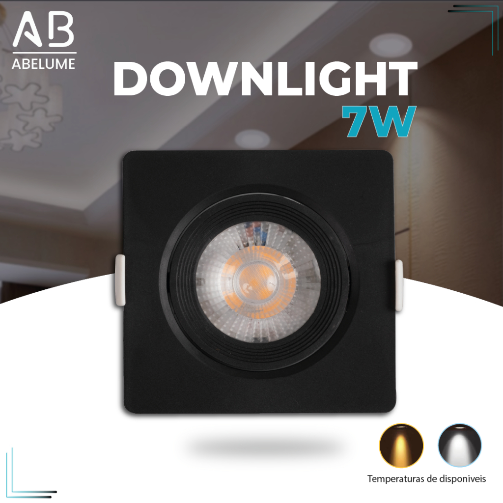 Luminária Spot Led Quadrado Direcionável 7W Embutir Gesso Teto Preto