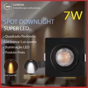 Luminária Spot Led Quadrado Direcionável 7W Embutir Gesso Teto Preto